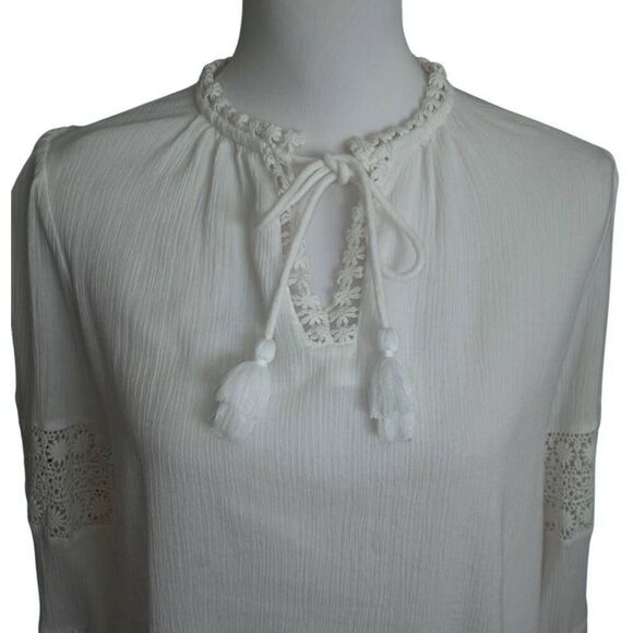 ELLA RAFAELLA WHITE EMBROIDERED PUFF LONG SLEEVE BLOUSES SZ.M EUC. - Picture 6 of 11